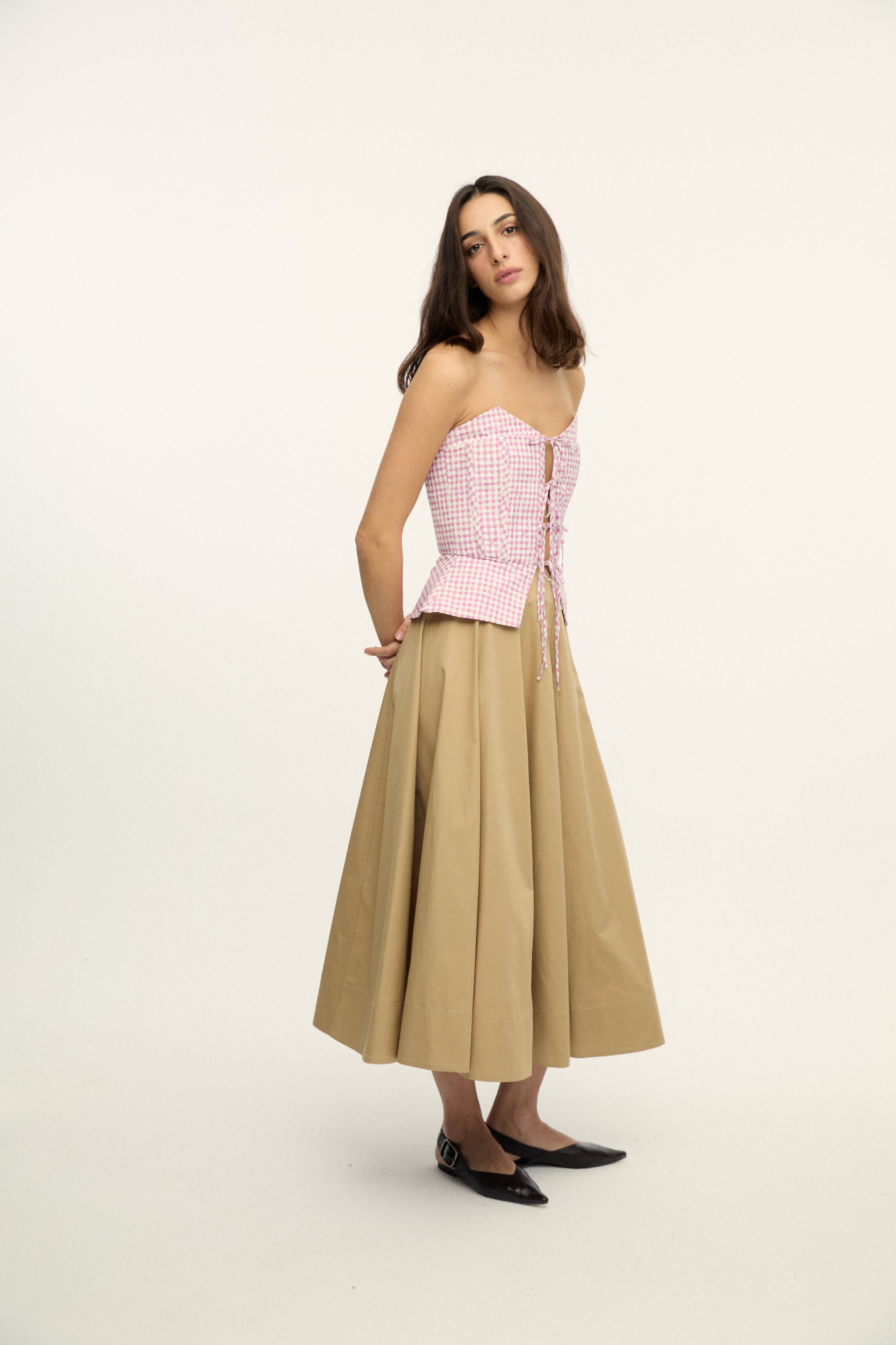 SICILY - Pleated Cotton-Poplin Midi Skirt - Dark Beige – PIA BRAND