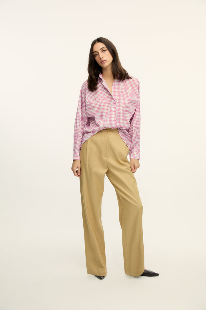 BELICIA - PEMBE KARELİ OVERSIZE GÖMLEK