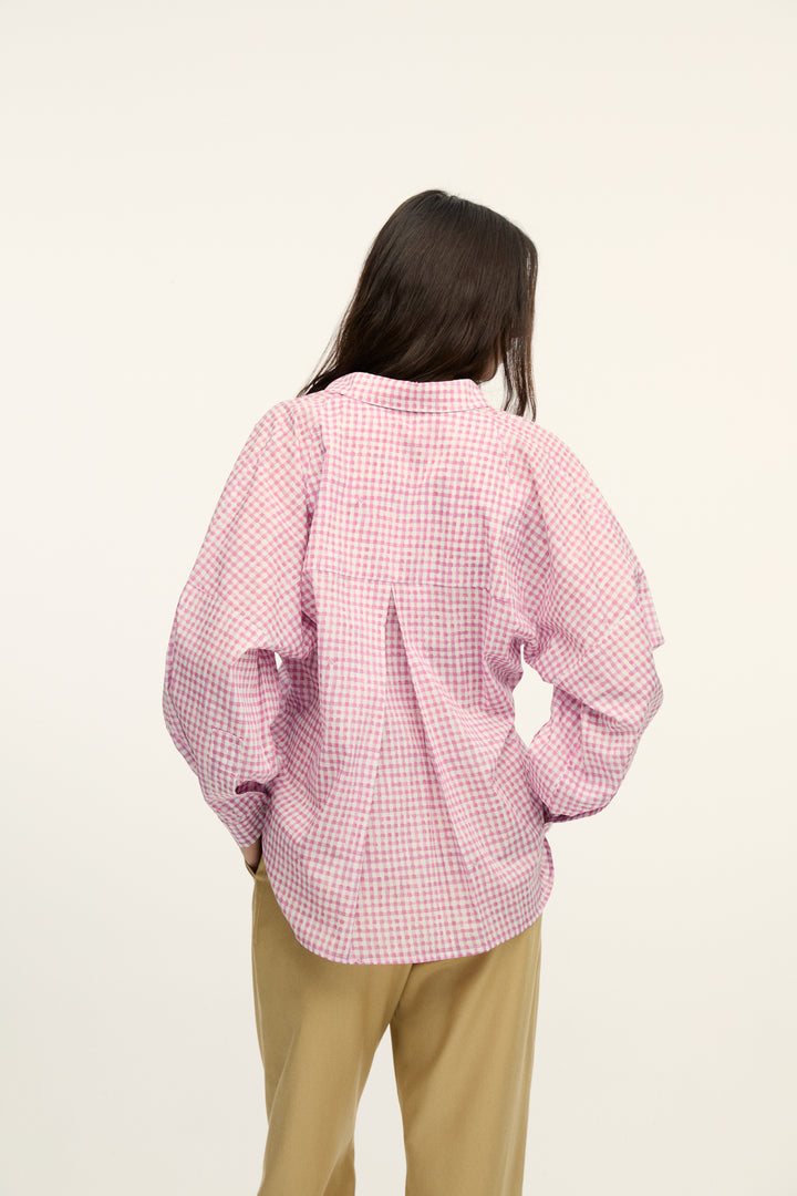 BELICIA - PEMBE KARELİ OVERSIZE GÖMLEK