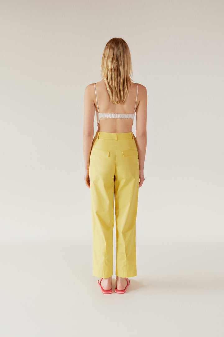 Poca - Belted Straight-Leg Suit Pants Pastel-Yellow