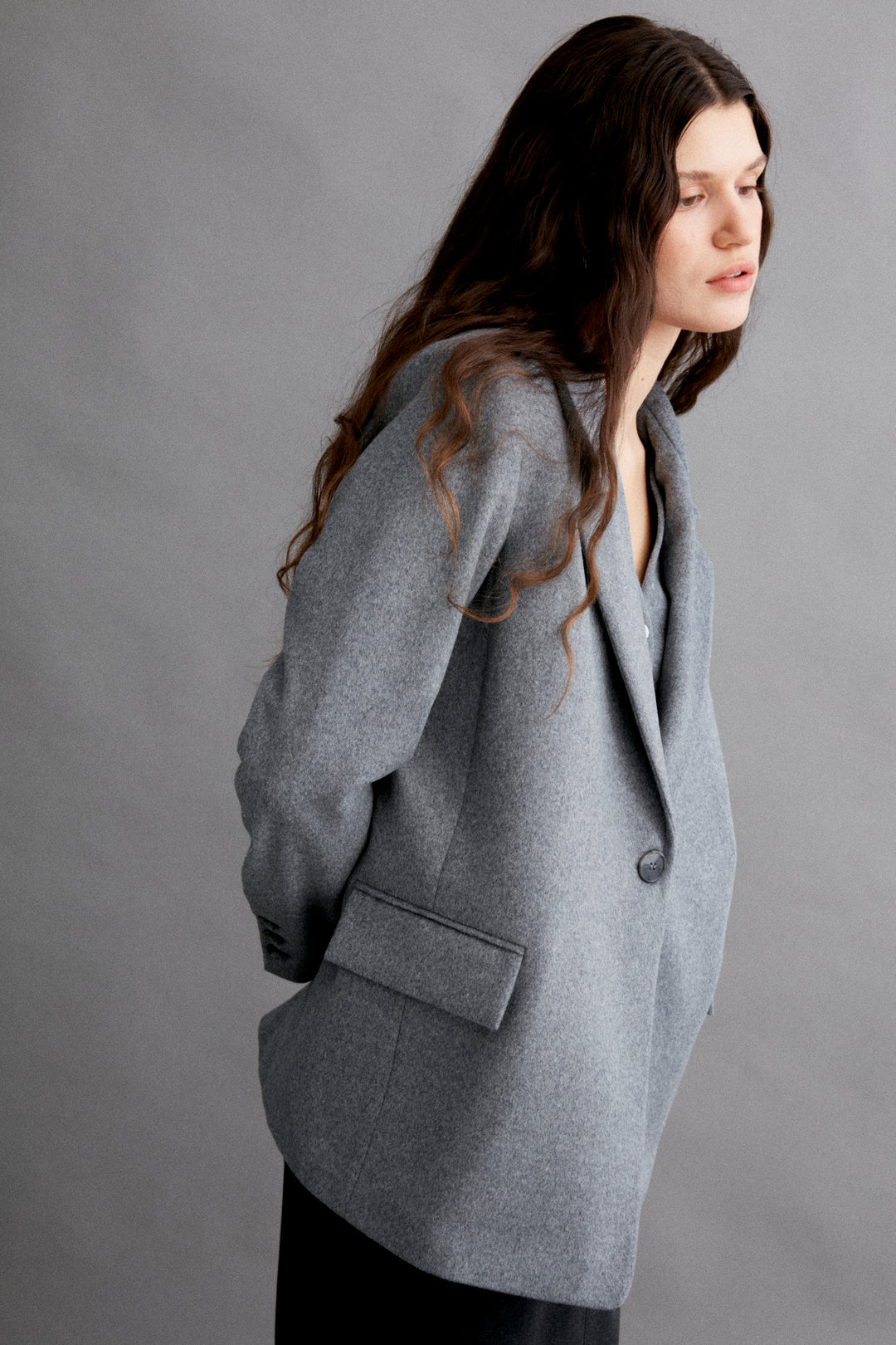 ROY - Grey Oversized Wool Blazer Jacket