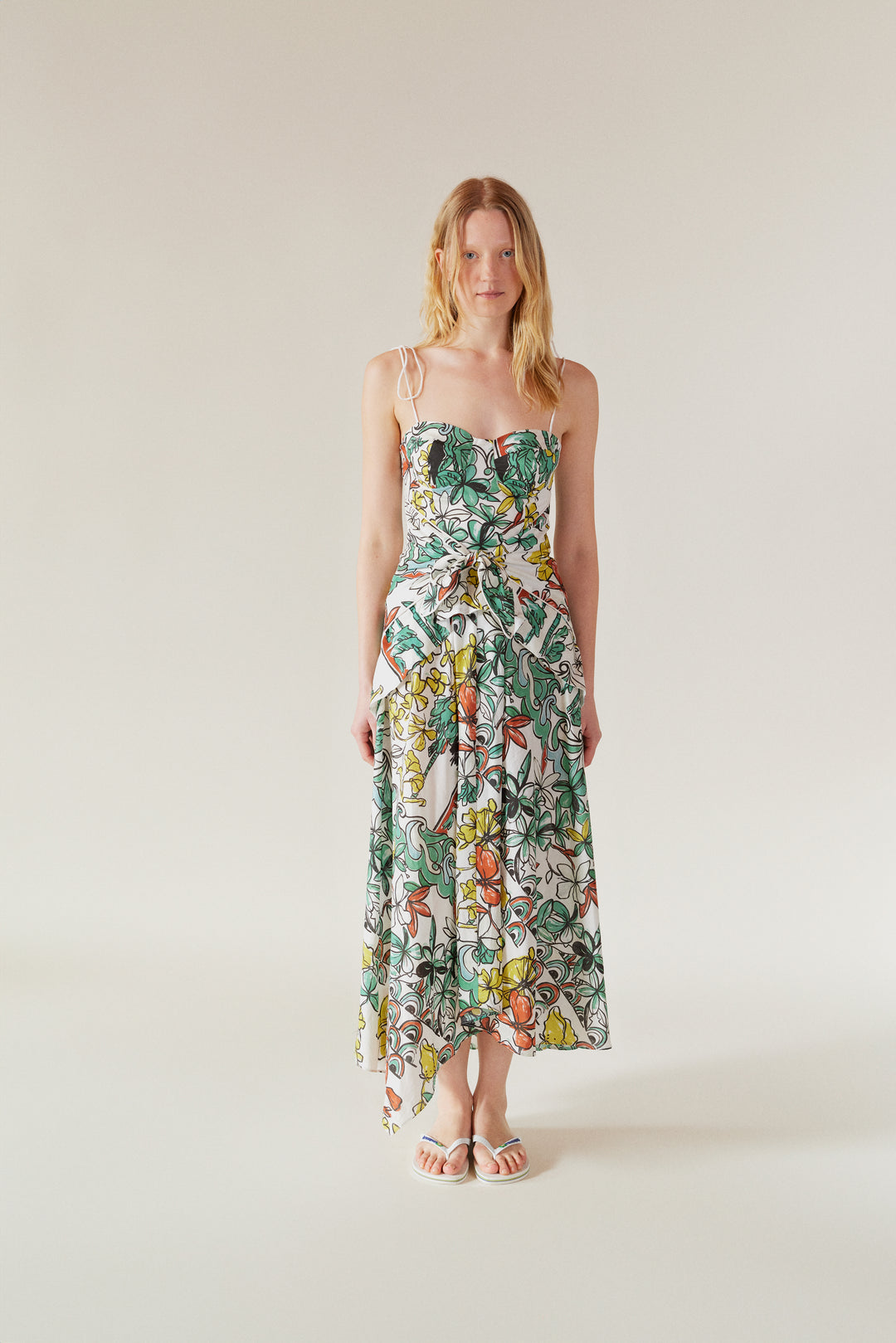 LEYA - Bustier Maxi Dress Tropic Printed - GREEN FLOWER