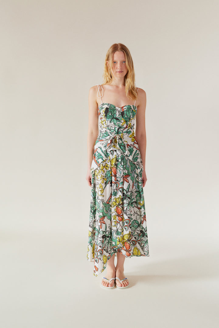 LEYA - Bustier Maxi Dress Tropic Printed - GREEN FLOWER