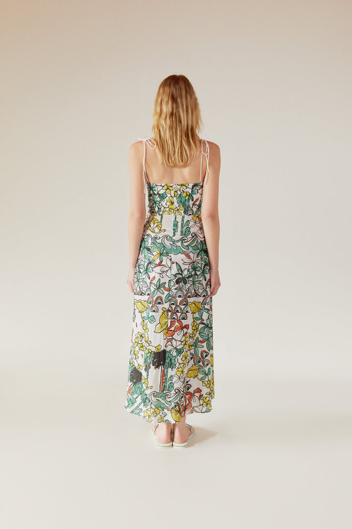 LEYA - Bustier Maxi Dress Tropic Printed - GREEN FLOWER