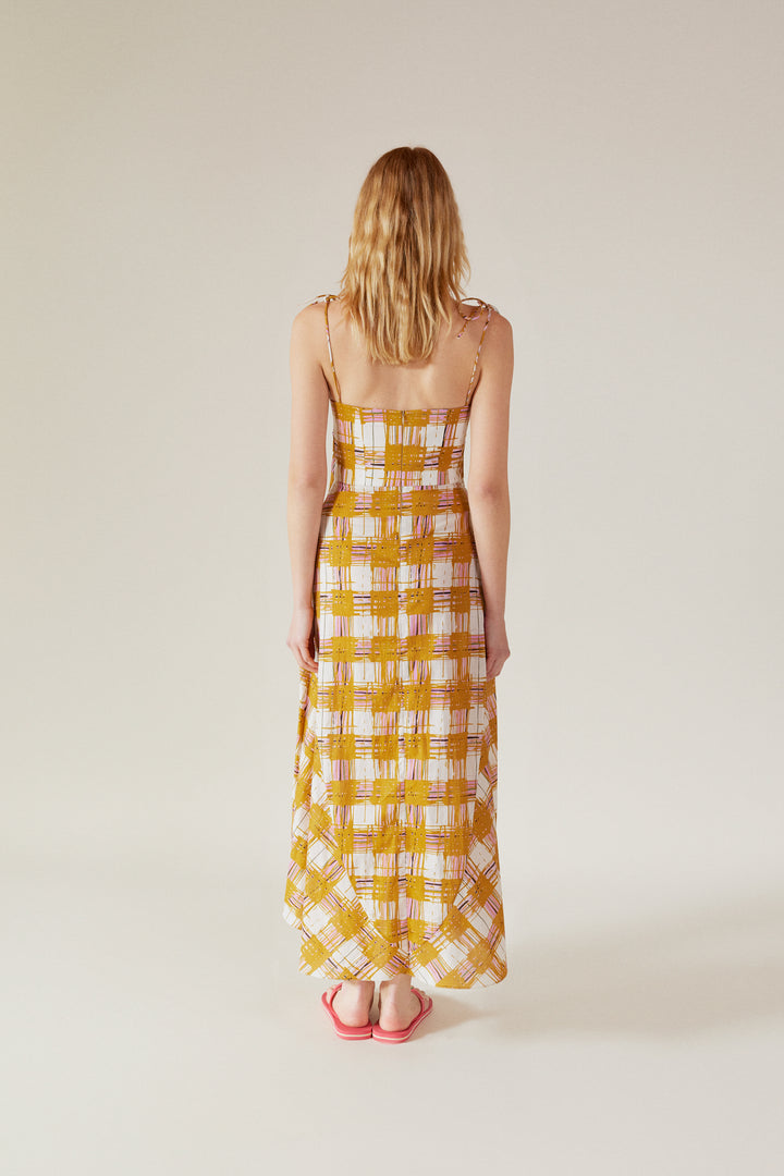 LEYA - Bustier Maxi Dress Madras Printed - MUSTARD MADRAS PRINT