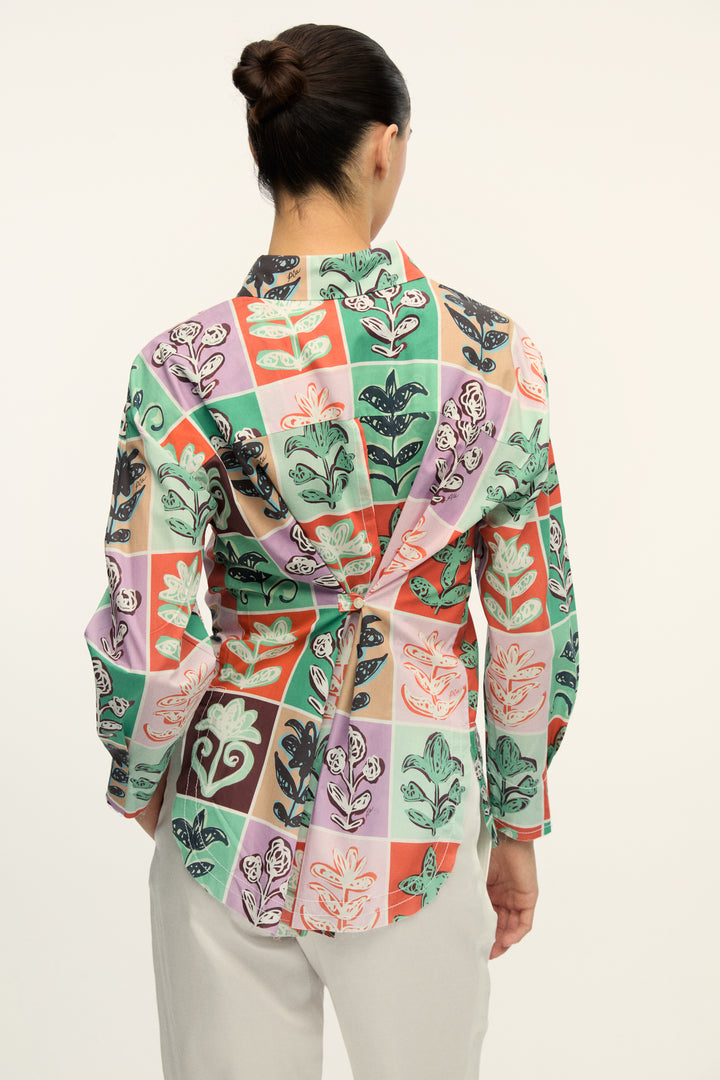 VALERIA - SHIRT WITH BACK CUT OUT DETAIL - MIX PATTERN