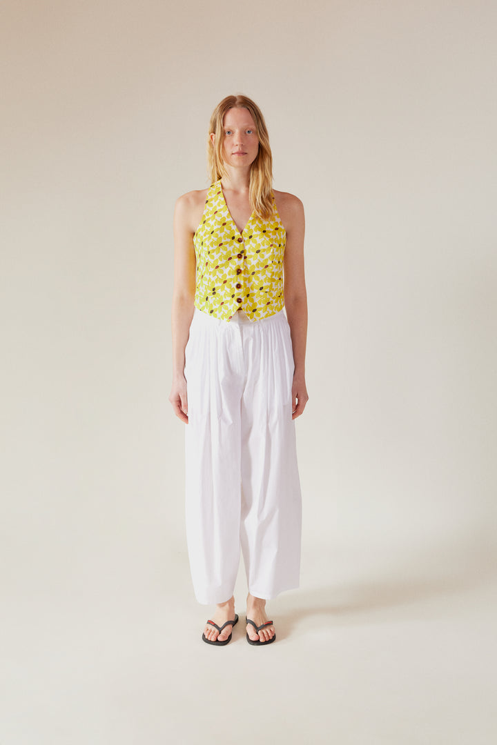 MAYA - Daisy Printed Open-Back Waistcoat - YELLOW DAISY PRINTED