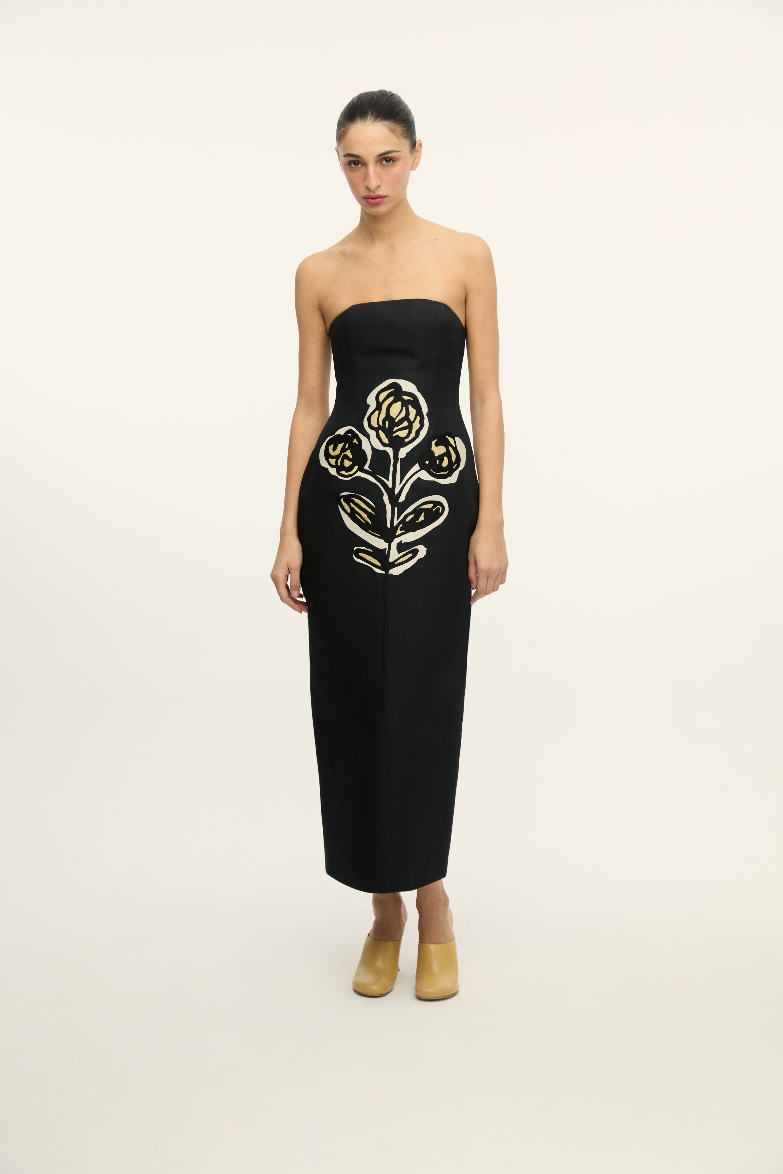 PENELOPE - STRAPLESS DRESS WITH FLOWER EMBROIDERY
