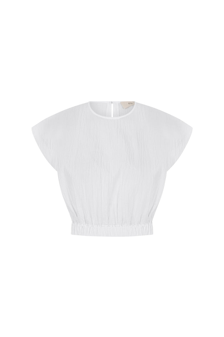 Tıa - Yuvarlak Yaka Beyaz Crop Top