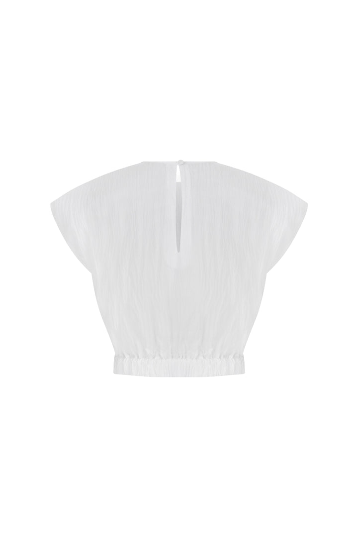 Tıa - Yuvarlak Yaka Beyaz Crop Top