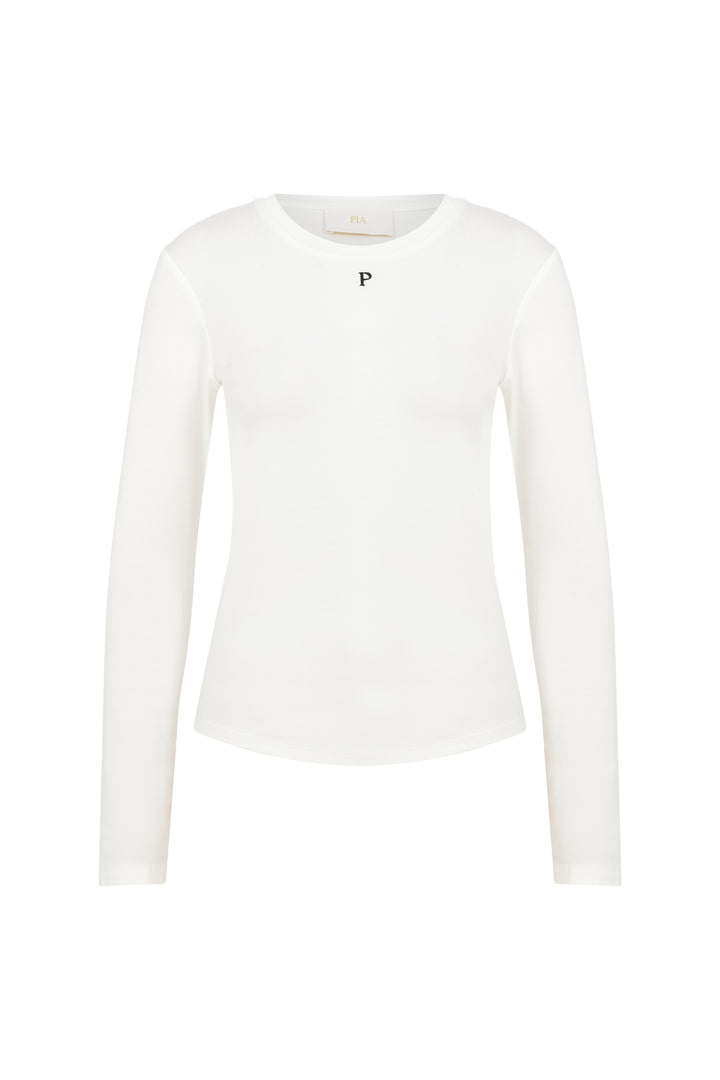 Marcie - White Long Sleeve T-Shirt With Logo Print