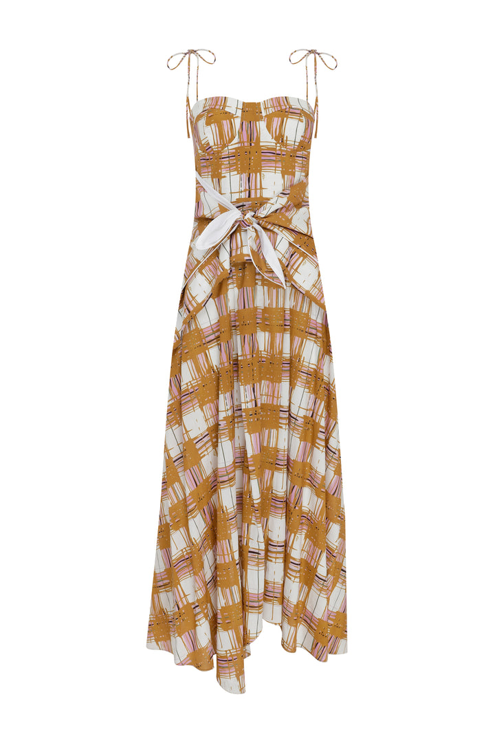 LEYA - Bustier Maxi Dress Madras Printed - MUSTARD MADRAS PRINT