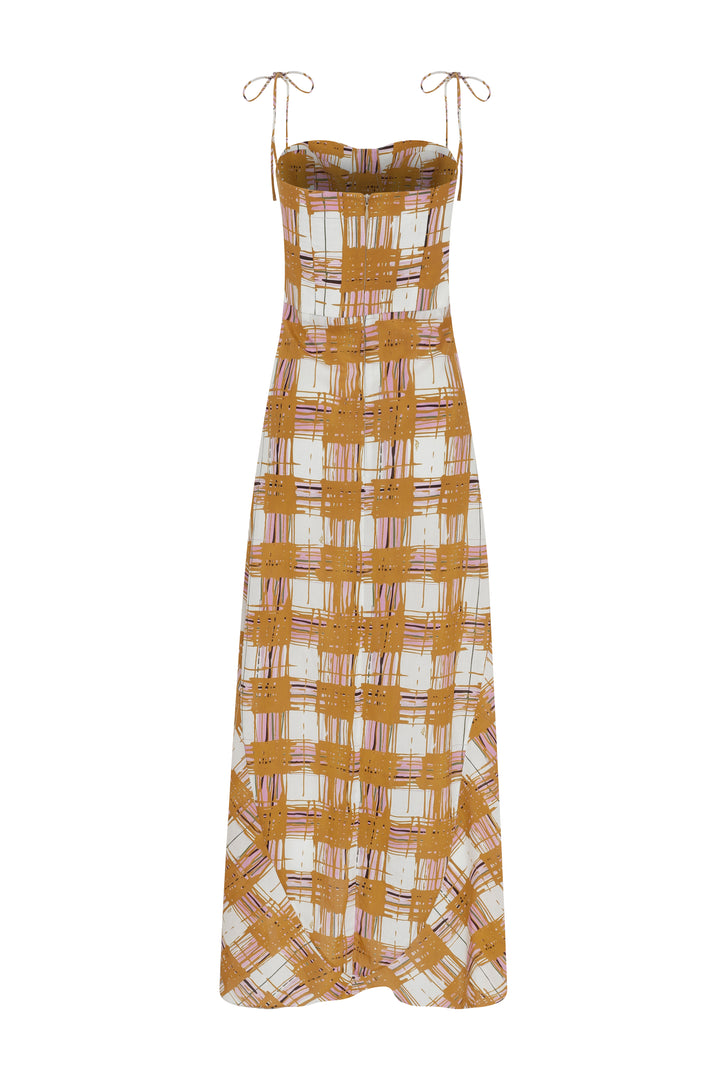 LEYA - Bustier Maxi Dress Madras Printed - MUSTARD MADRAS PRINT