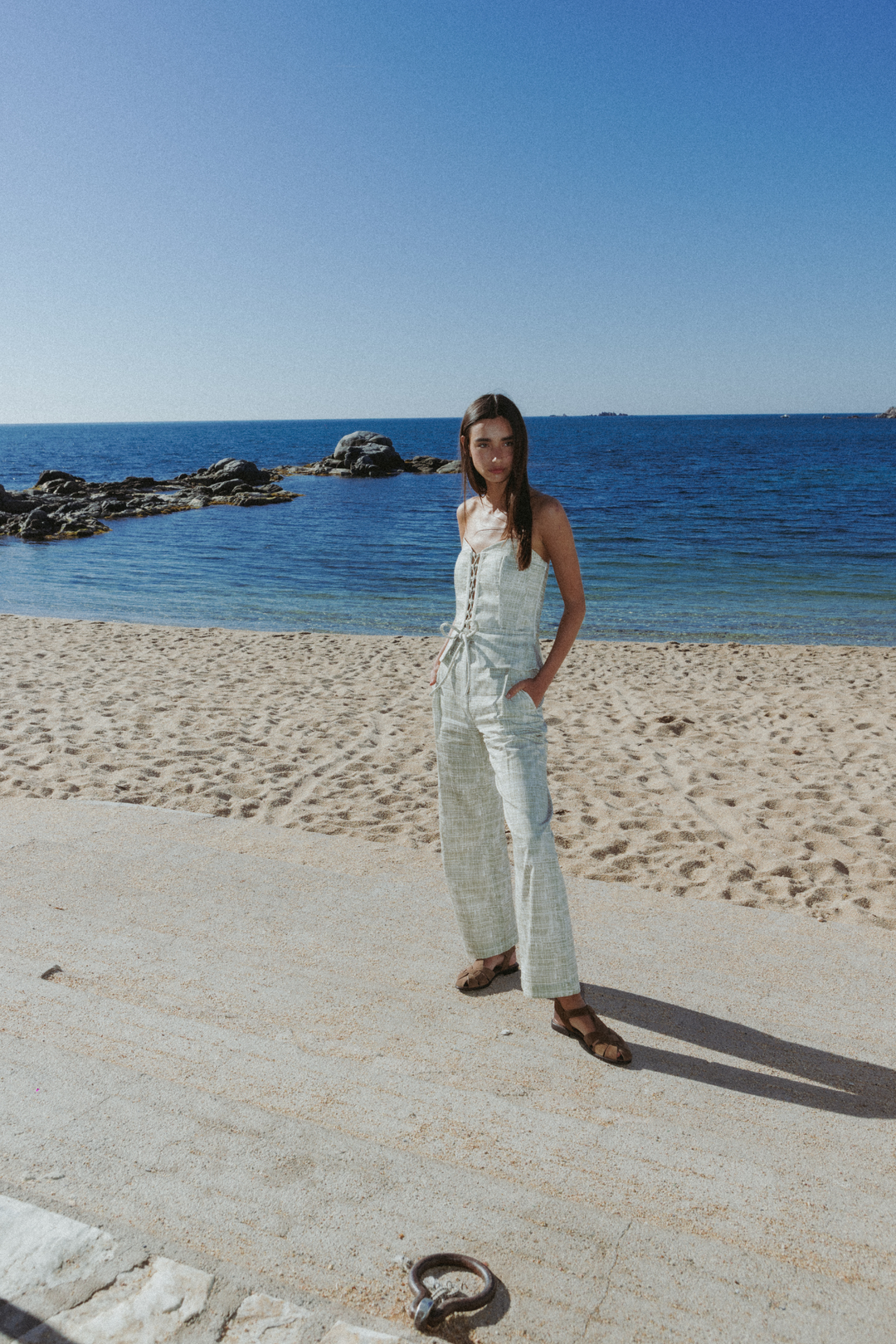 RODRIGO - HIGH -WAISTED PLEATED PANTS WITH ROPE DETAIL - CROSSED LINES KHAKI