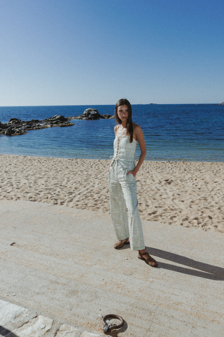 RODRIGO - HIGH -WAISTED PLEATED PANTS WITH ROPE DETAIL - CROSSED LINES KHAKI