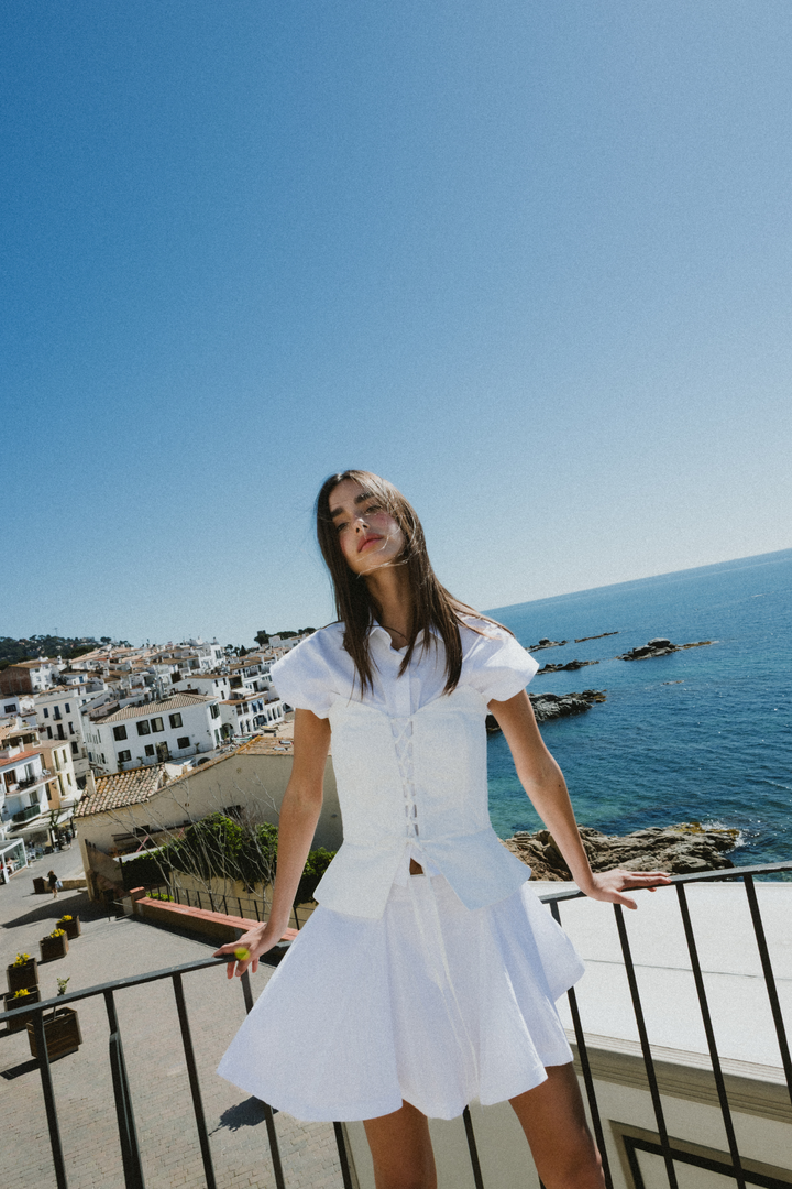 LACY BIANCO - ÇAPRAZ BAĞLAMALI KIRIK BEYAZ STRAPLEZ BÜSTİYER