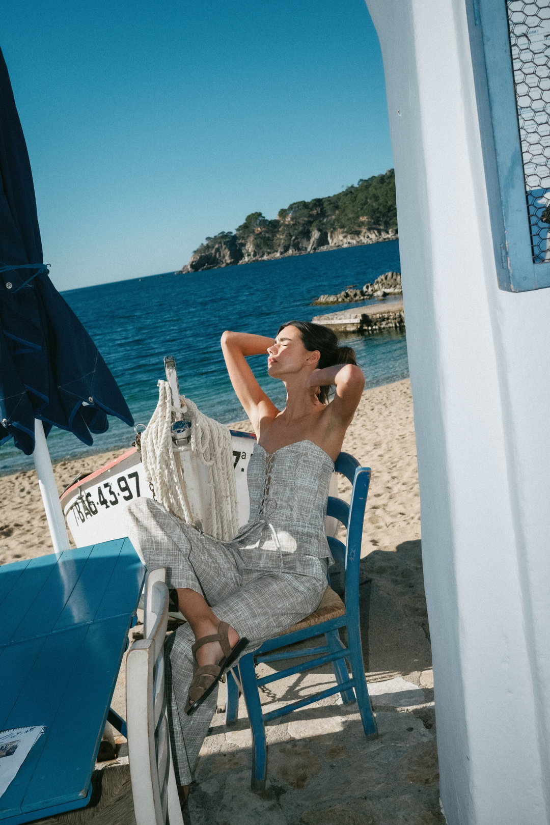 BIANCO - HAKİ ÇAPRAZ ÇİZGİ BASKILI ÇAPRAZ BAĞLAMALI STRAPLEZ BÜSTİYER