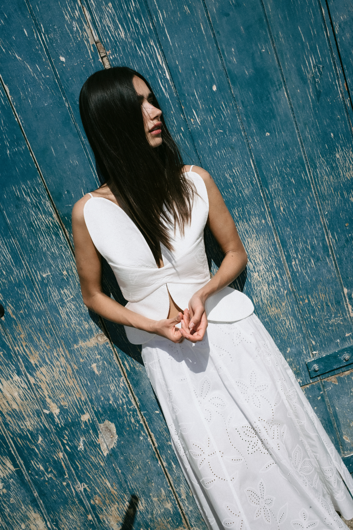 LACY SICILY - A KESİM PİLELİ KIRIK BEYAZ MİDİ ETEK 