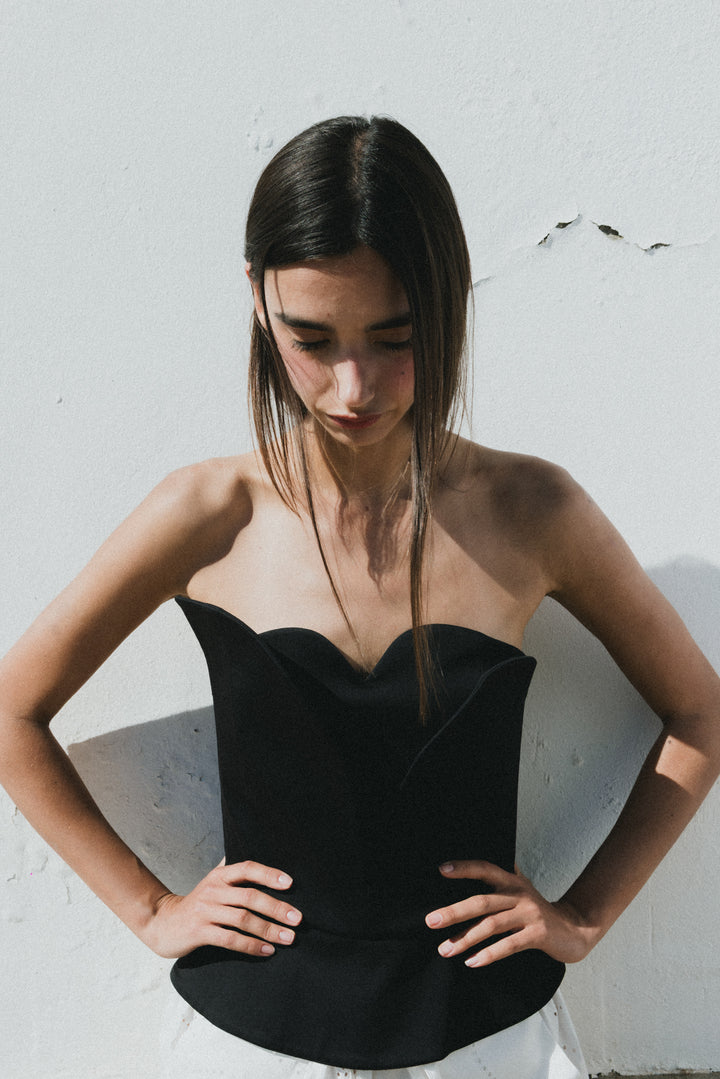 NAOMI TOP - KALP YAKA STRAPLEZ BÜSTİYER - SİYAH