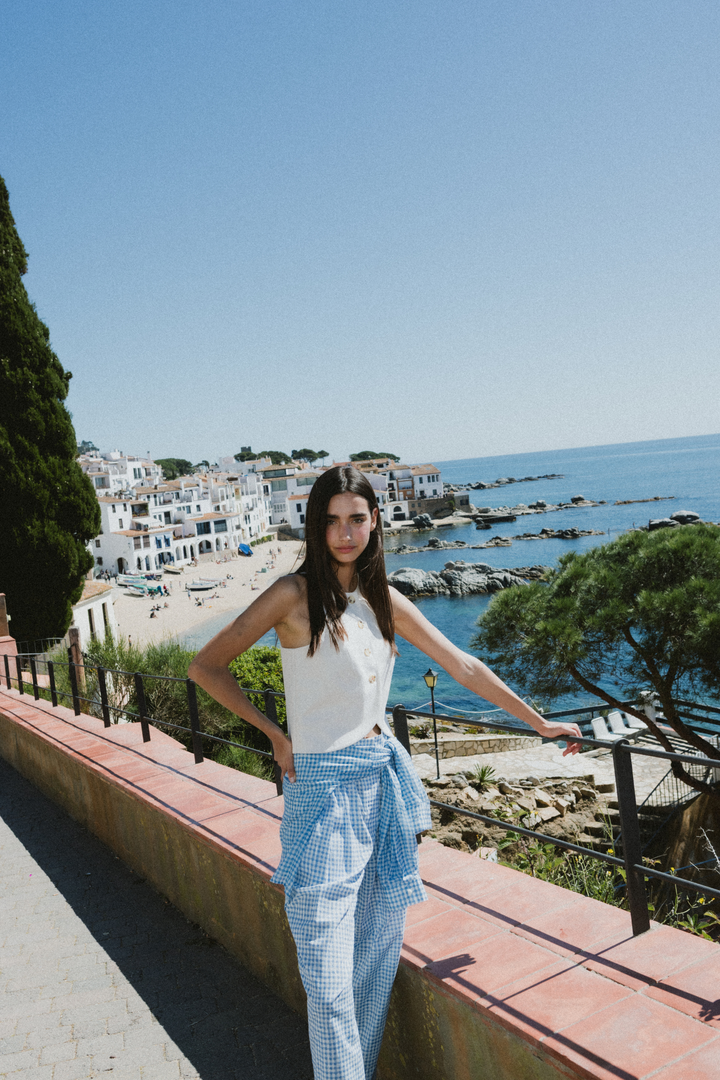 YAZZ - BLUE PLAID ANKLE LENGHT PANTS WITH SIDE POCKETS - BLUE PLAID