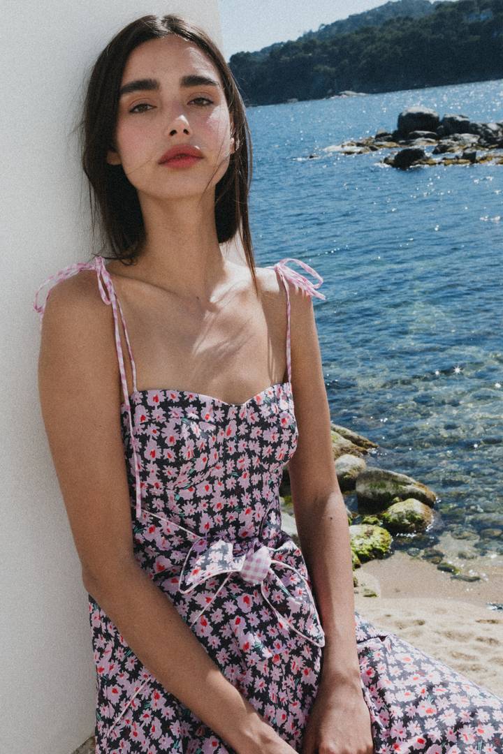 COAST - FLORAL PRINTED FRONT-TIE ASYMMETRIC SHORT DRESS - MODULAR BLOOM PINK