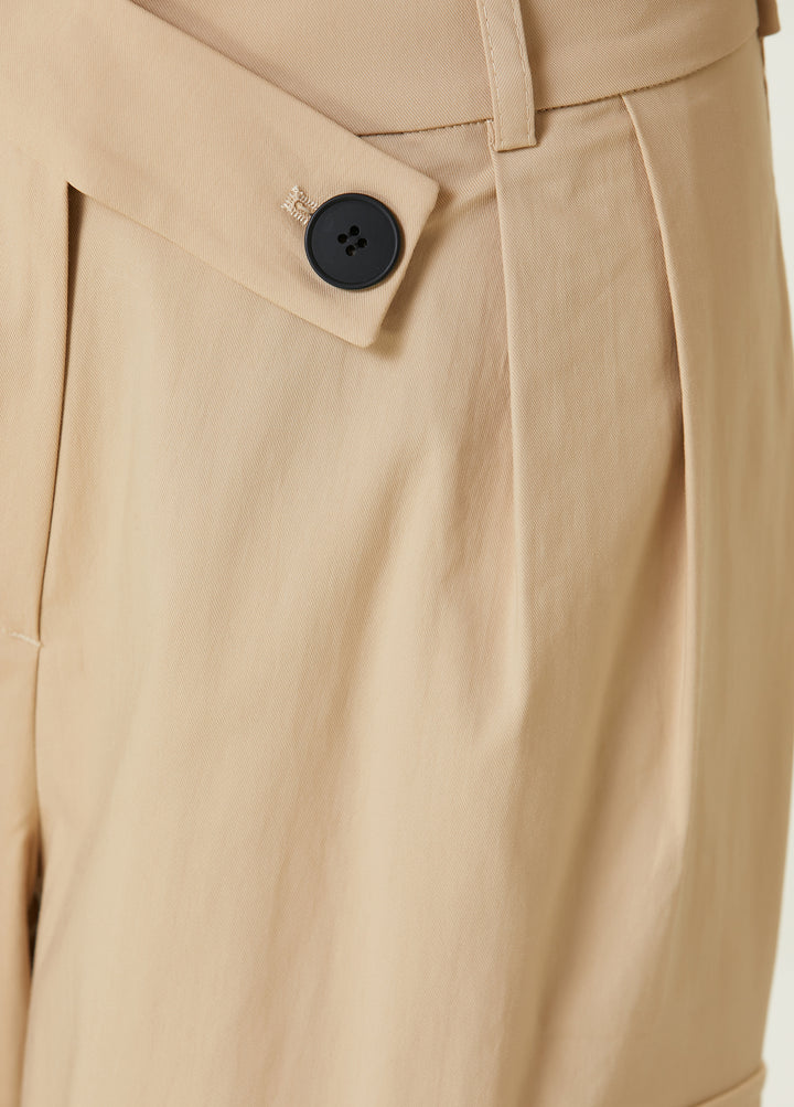 PIG PEN - WIDE LEG CARGO PANTS WITH PLEATES - BEIGE