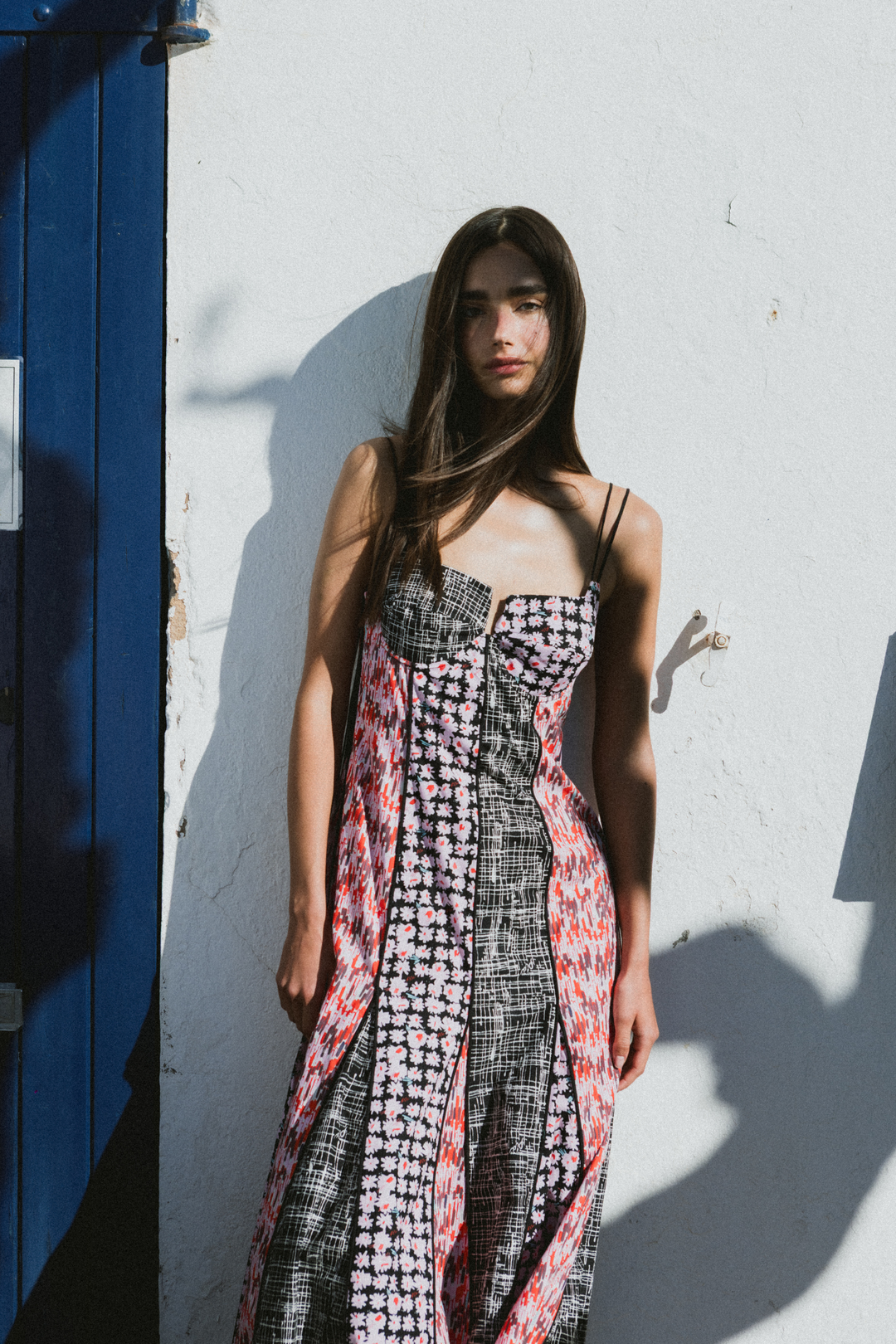 AUDREY - ASKI DETAYLI A FORM PATCHWORK RENKLİ ELBİSE