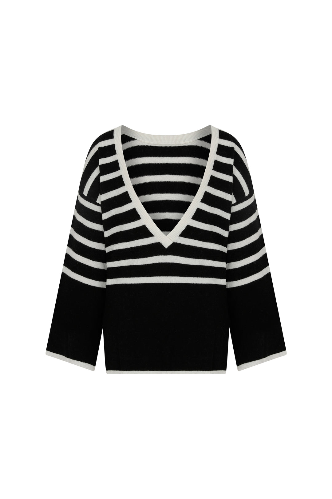 Tete - Open Back Cashmere Blended Black & White Striped Sweater