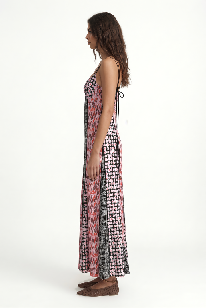 AUDREY - ASKI DETAYLI A FORM PATCHWORK RENKLİ ELBİSE