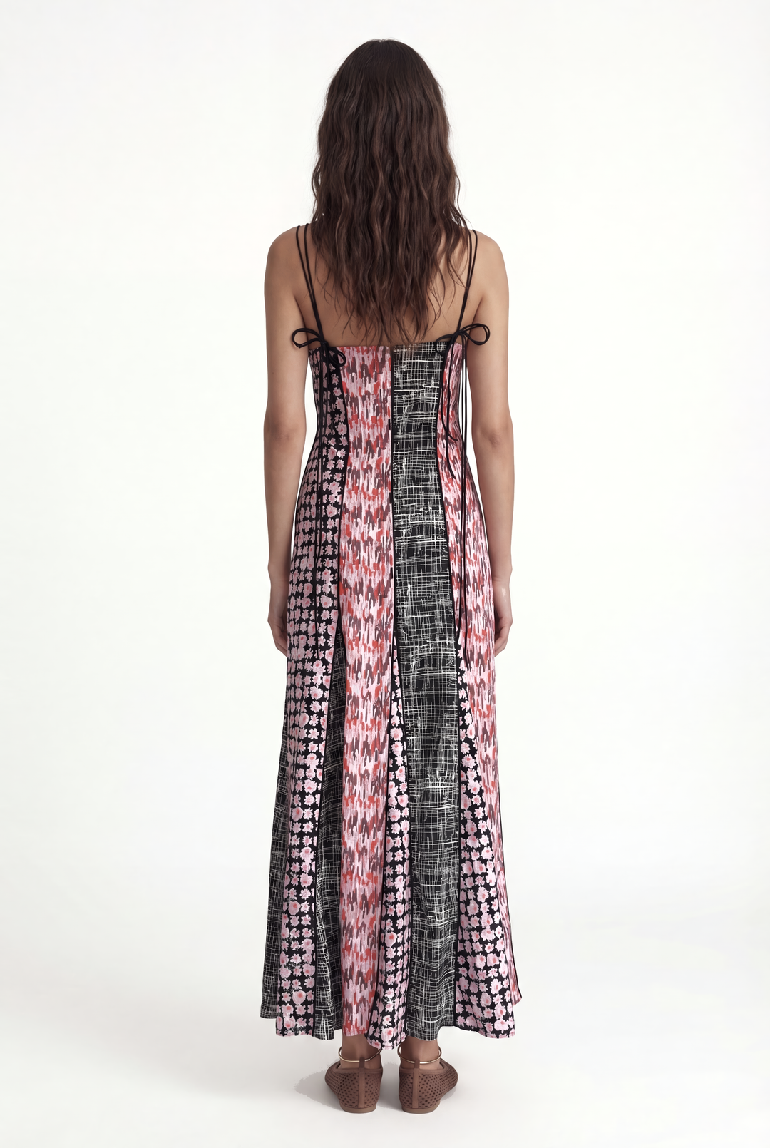 AUDREY - ASKI DETAYLI A FORM PATCHWORK RENKLİ ELBİSE