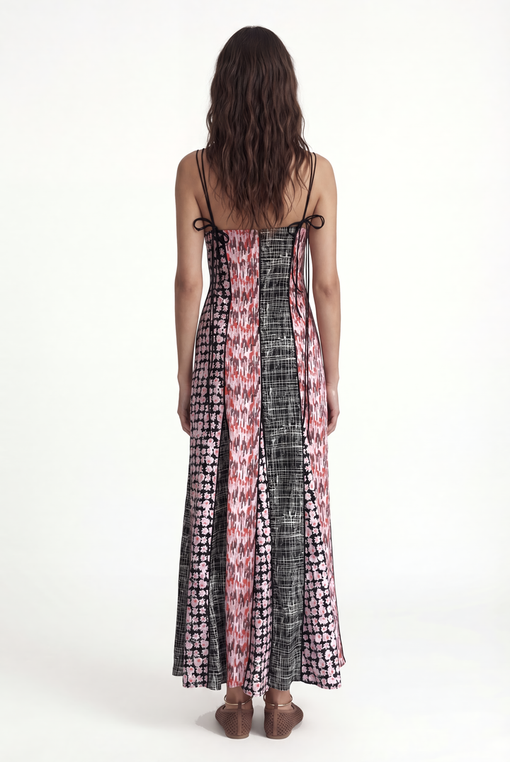 AUDREY - ASKI DETAYLI A FORM PATCHWORK RENKLİ ELBİSE