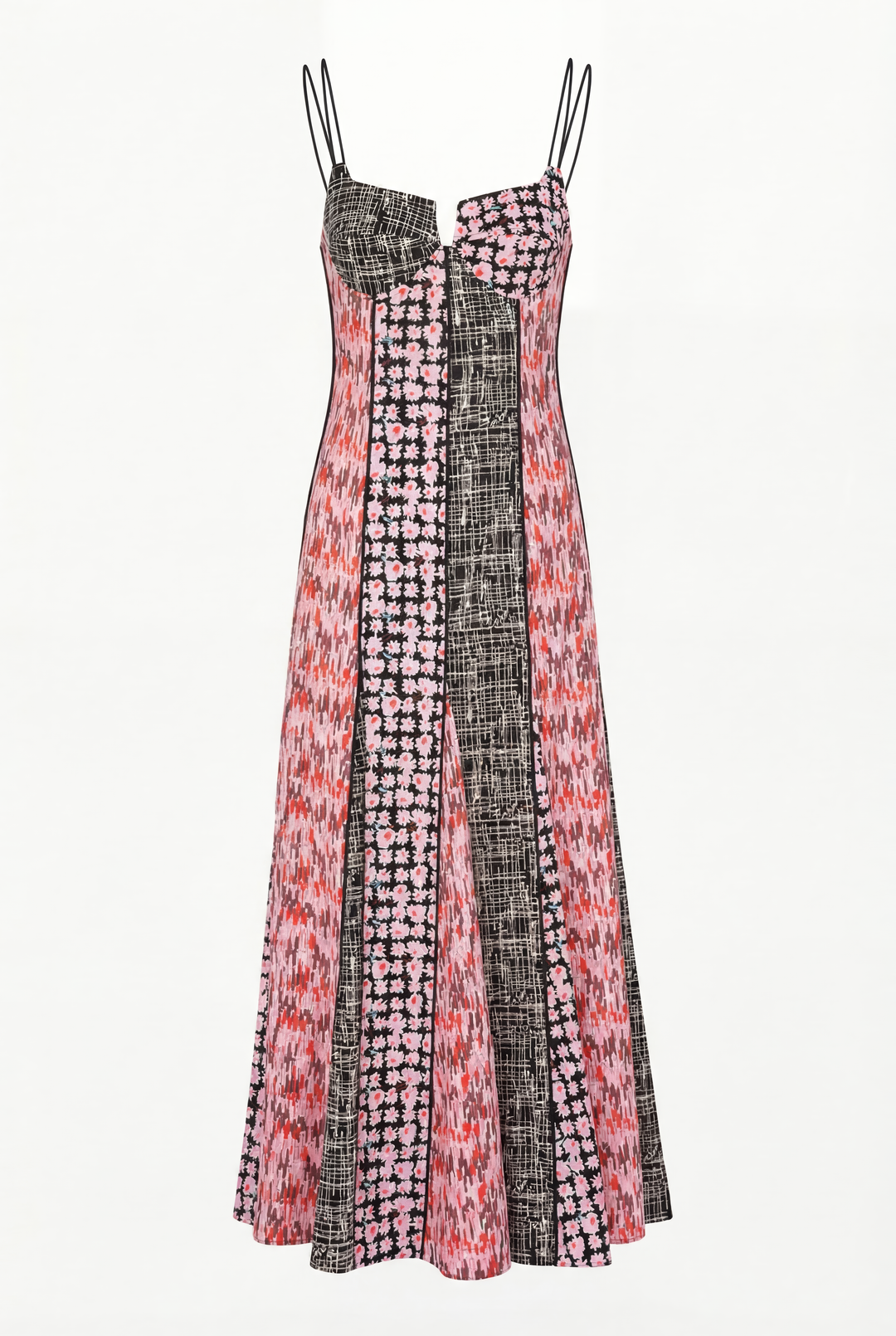 AUDREY - ASKI DETAYLI A FORM PATCHWORK RENKLİ ELBİSE