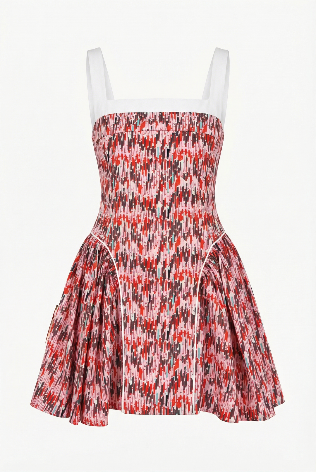 LINA - PEMBE KIRMIZI GEOMETRİK BASKILI ELBİSE