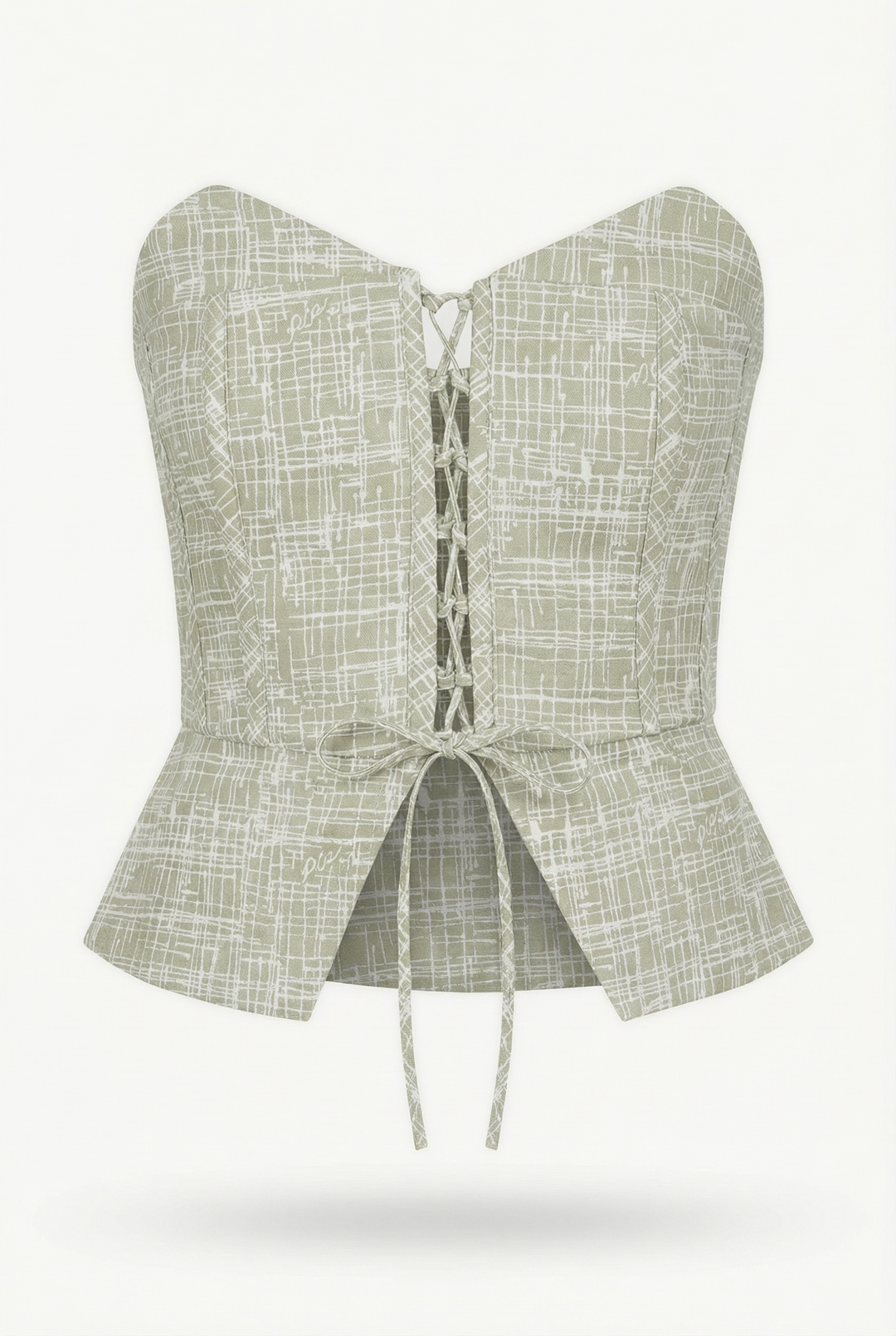 BIANCO - HAKİ ÇAPRAZ ÇİZGİ BASKILI ÇAPRAZ BAĞLAMALI STRAPLEZ BÜSTİYER