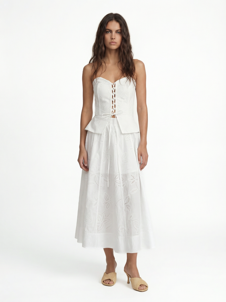 LACY BIANCO - ÇAPRAZ BAĞLAMALI KIRIK BEYAZ STRAPLEZ BÜSTİYER