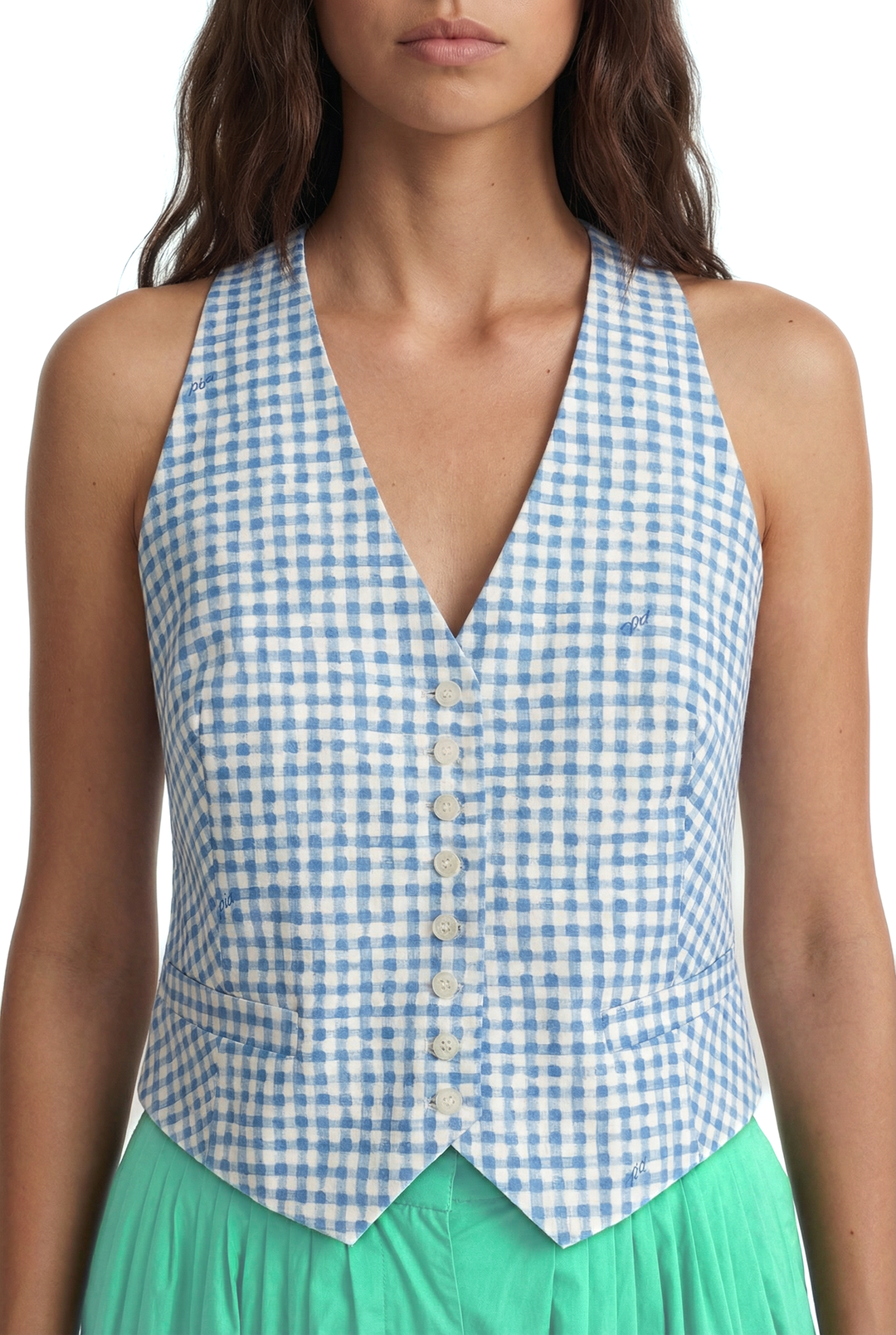 MAYA - MAVİ KARELİ SIRTI AÇIK YELEK