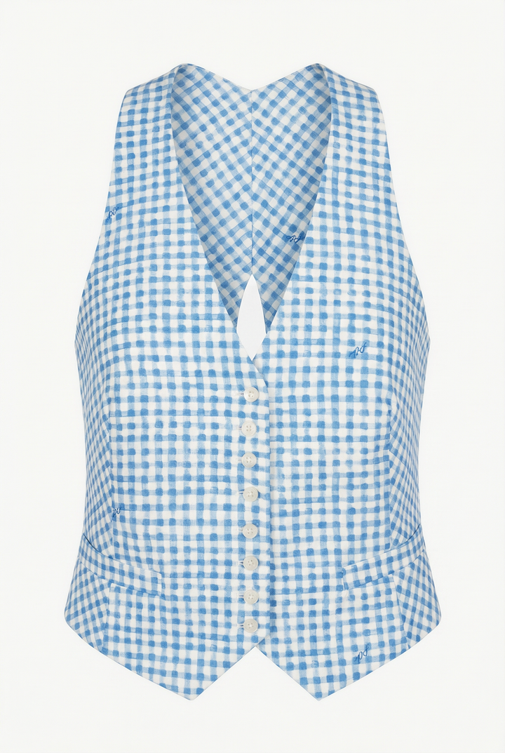 MAYA - MAVİ KARELİ SIRTI AÇIK YELEK