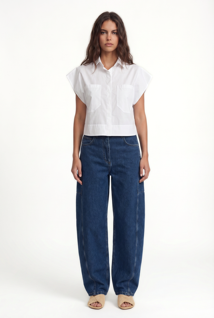 ENNA - CEPLİ KISA BEYAZ GÖMLEK