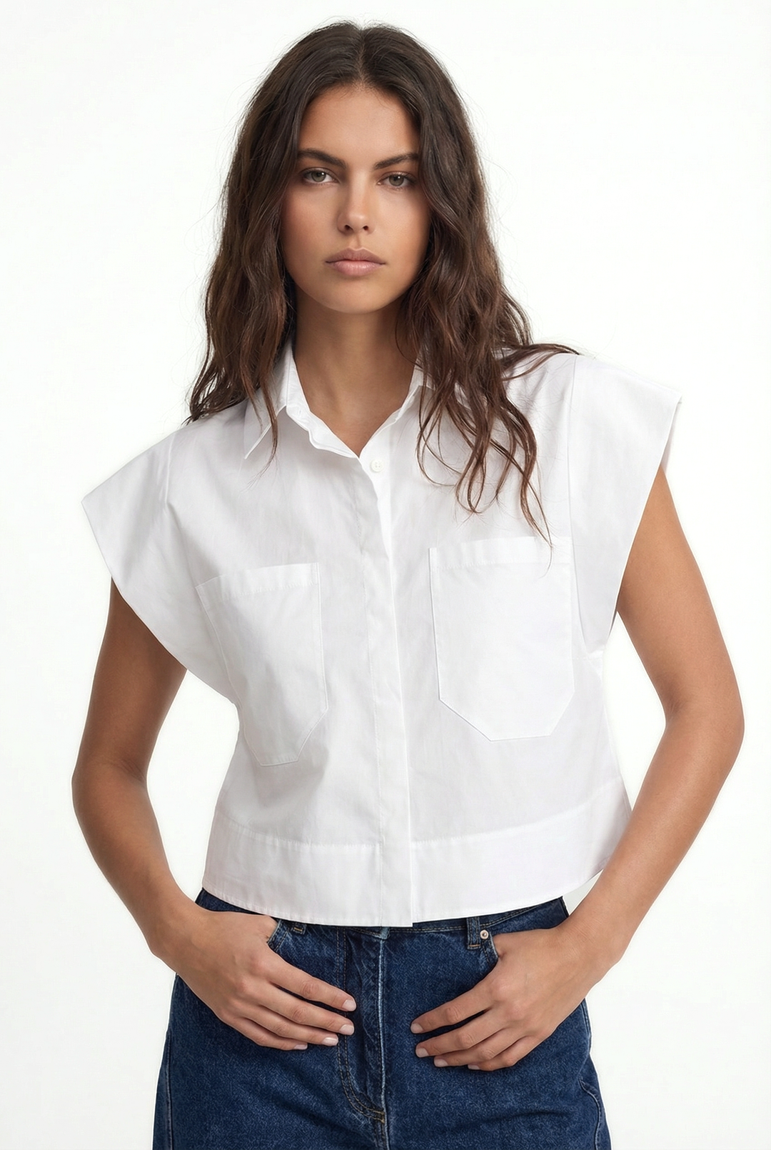 ENNA - CEPLİ KISA BEYAZ GÖMLEK
