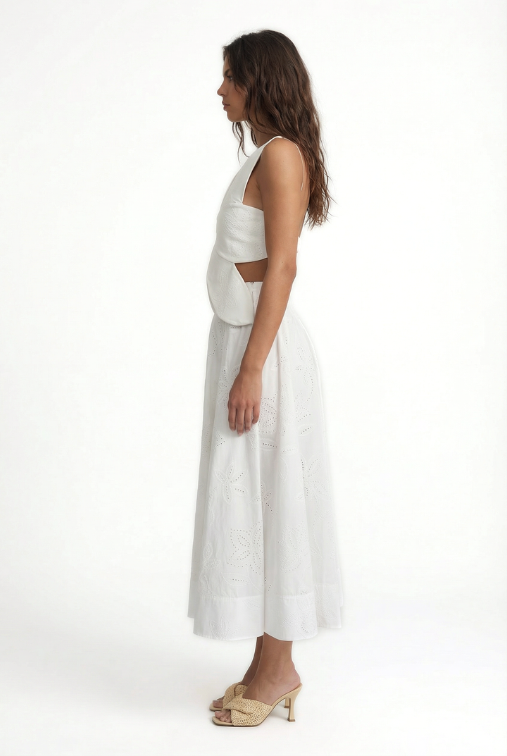 LACY SICILY - A KESİM PİLELİ KIRIK BEYAZ MİDİ ETEK 