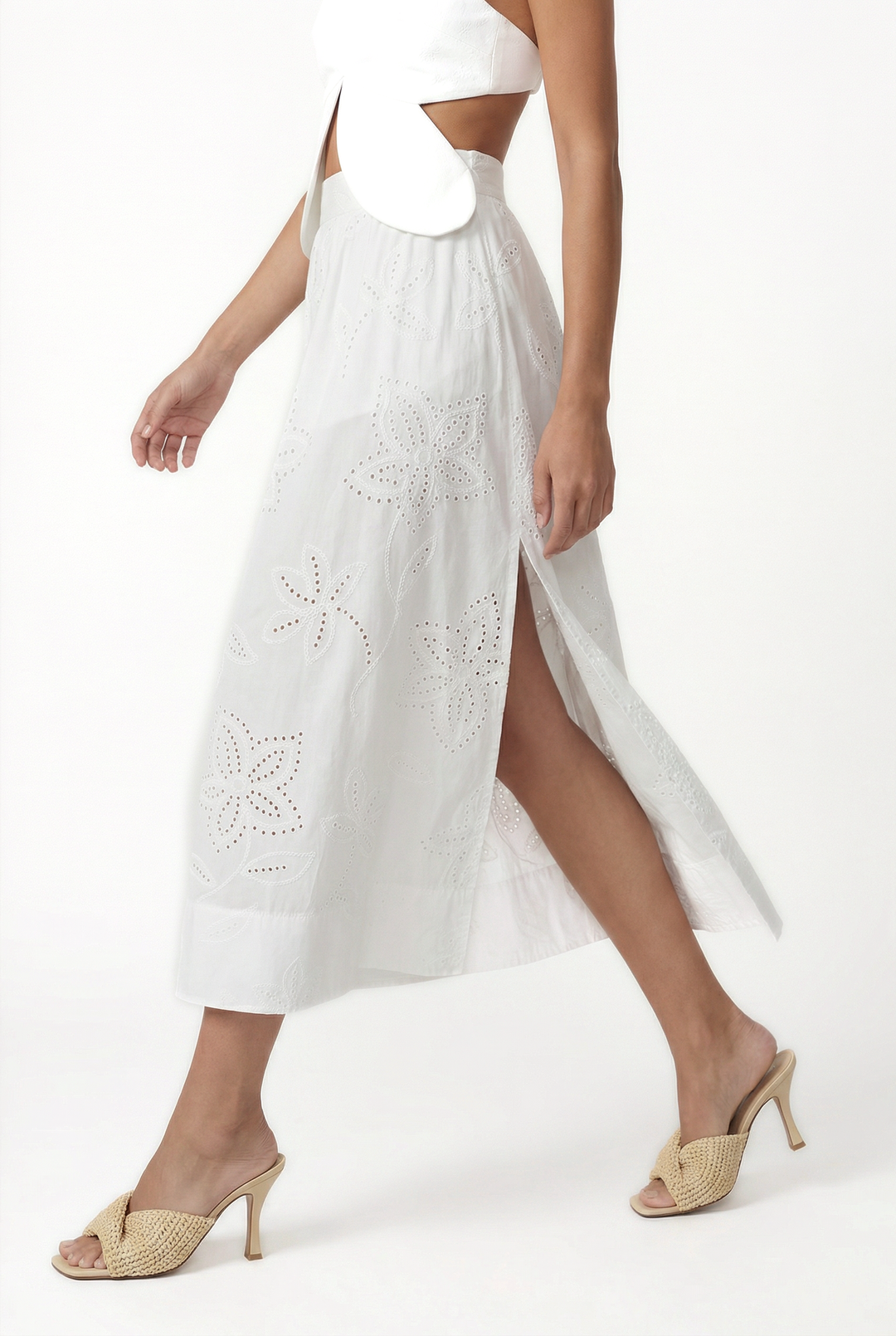 LACY SICILY - A KESİM PİLELİ KIRIK BEYAZ MİDİ ETEK 