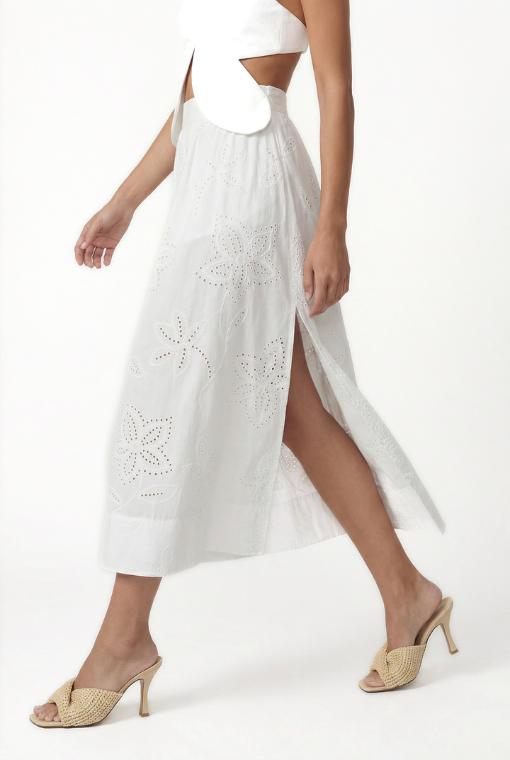 LACY SICILY - A KESİM PİLELİ KIRIK BEYAZ MİDİ ETEK 