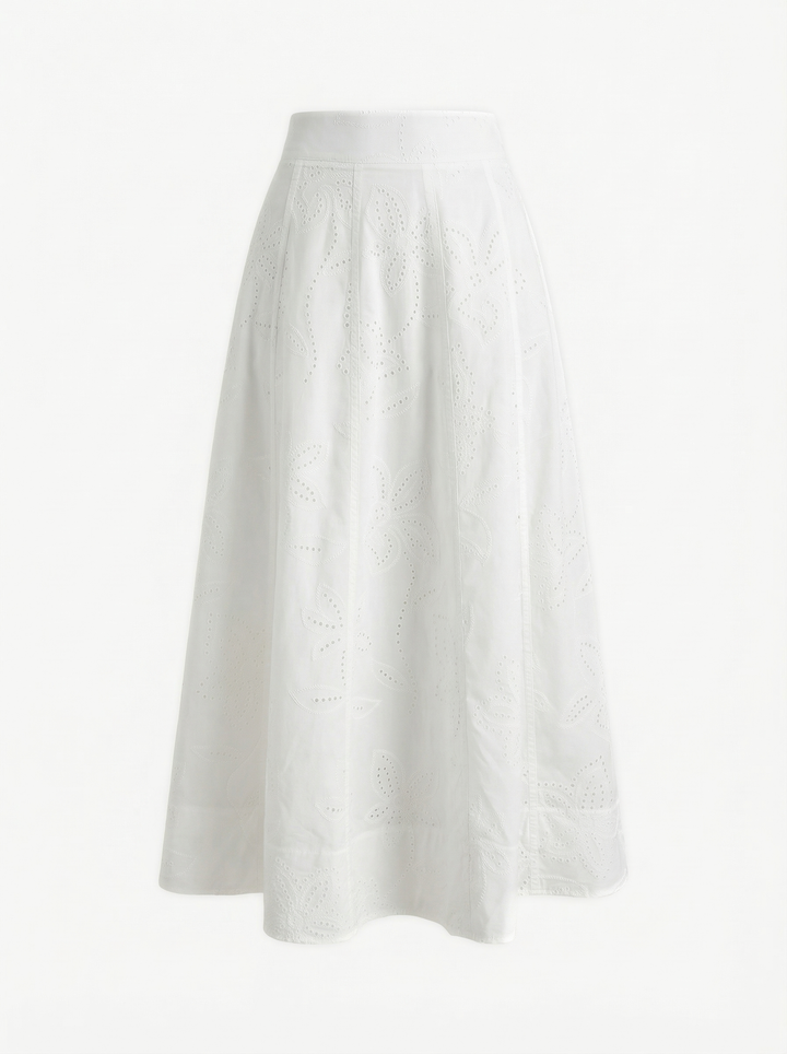 LACY SICILY - A KESİM PİLELİ KIRIK BEYAZ MİDİ ETEK 