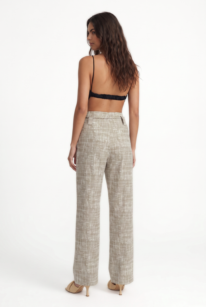 RODRIGO - HIGH -WAISTED PLEATED PANTS WITH ROPE DETAIL - CROSSED LINES KHAKI
