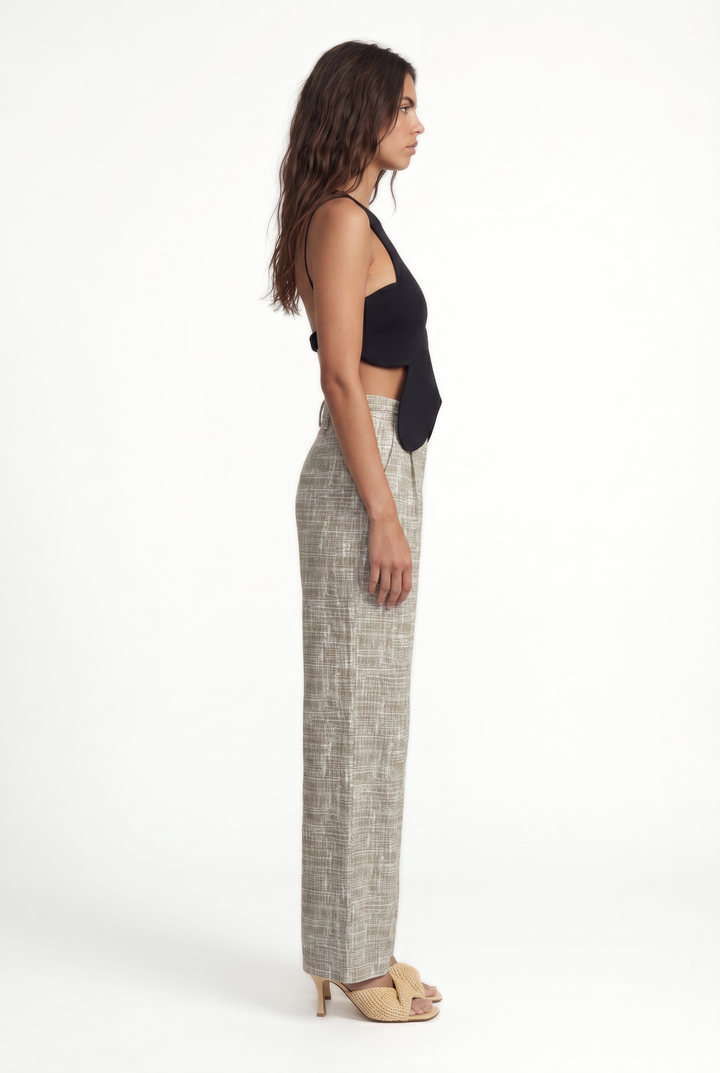 RODRIGO - HIGH -WAISTED PLEATED PANTS WITH ROPE DETAIL - CROSSED LINES KHAKI