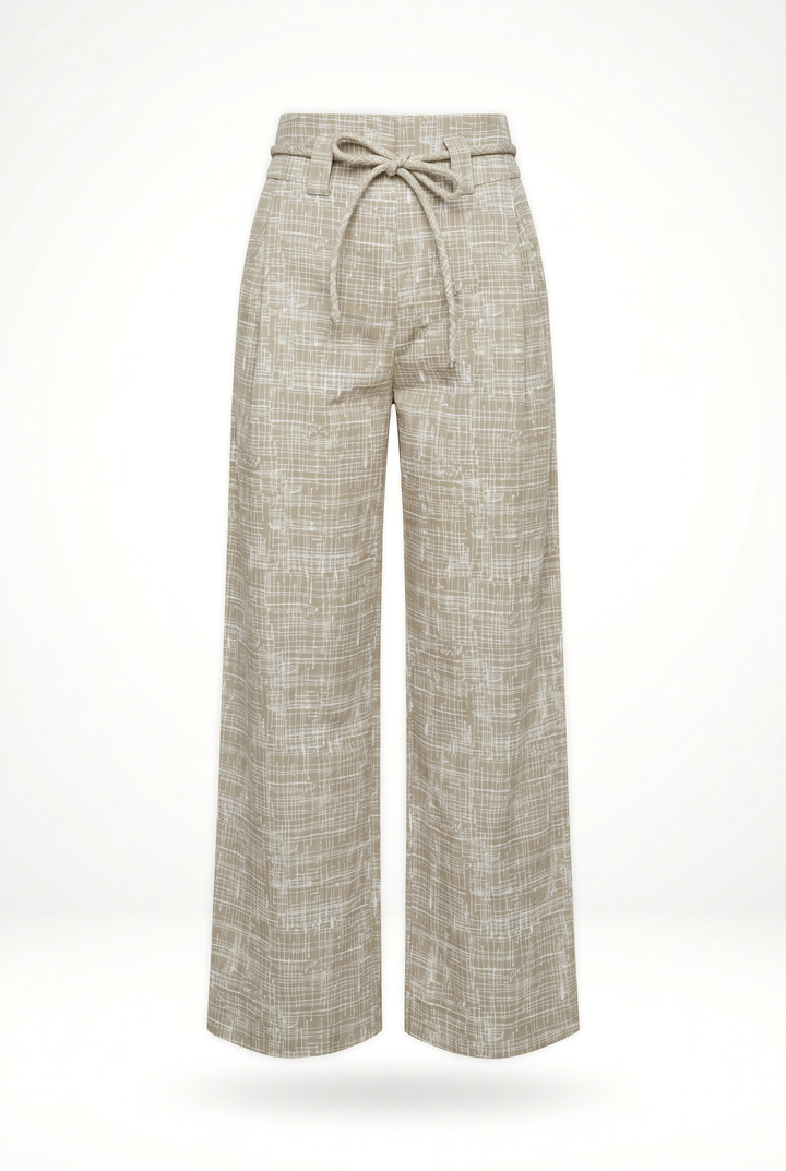 RODRIGO - HIGH -WAISTED PLEATED PANTS WITH ROPE DETAIL - CROSSED LINES KHAKI