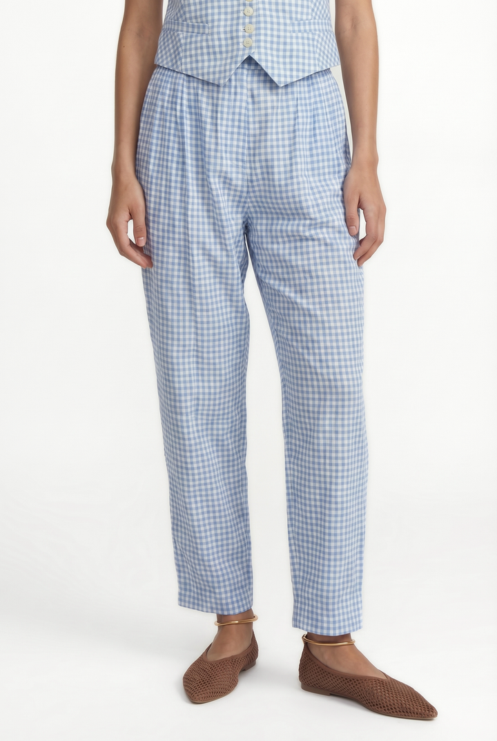 YAZZ - BLUE PLAID ANKLE LENGHT PANTS WITH SIDE POCKETS - BLUE PLAID