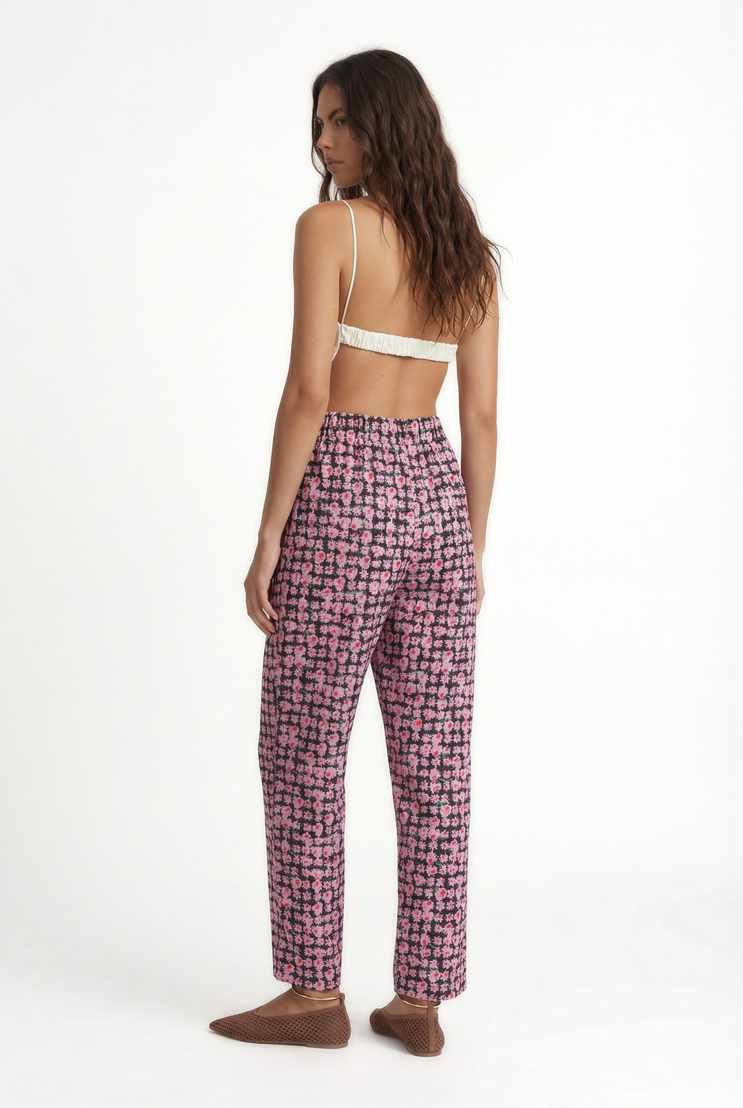 YAZZ - FLORAL PRINTED ANKLE LENGHT PANTS WITH SIDE POCKETS - MODULAR BLOOM PINK