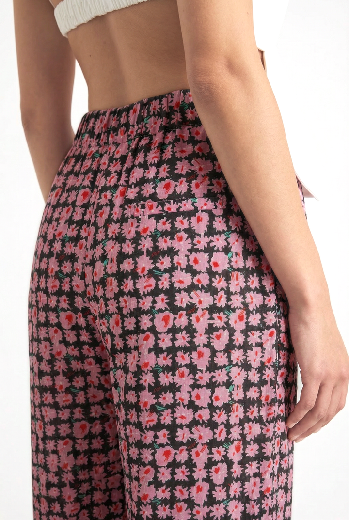 YAZZ - FLORAL PRINTED ANKLE LENGHT PANTS WITH SIDE POCKETS - MODULAR BLOOM PINK