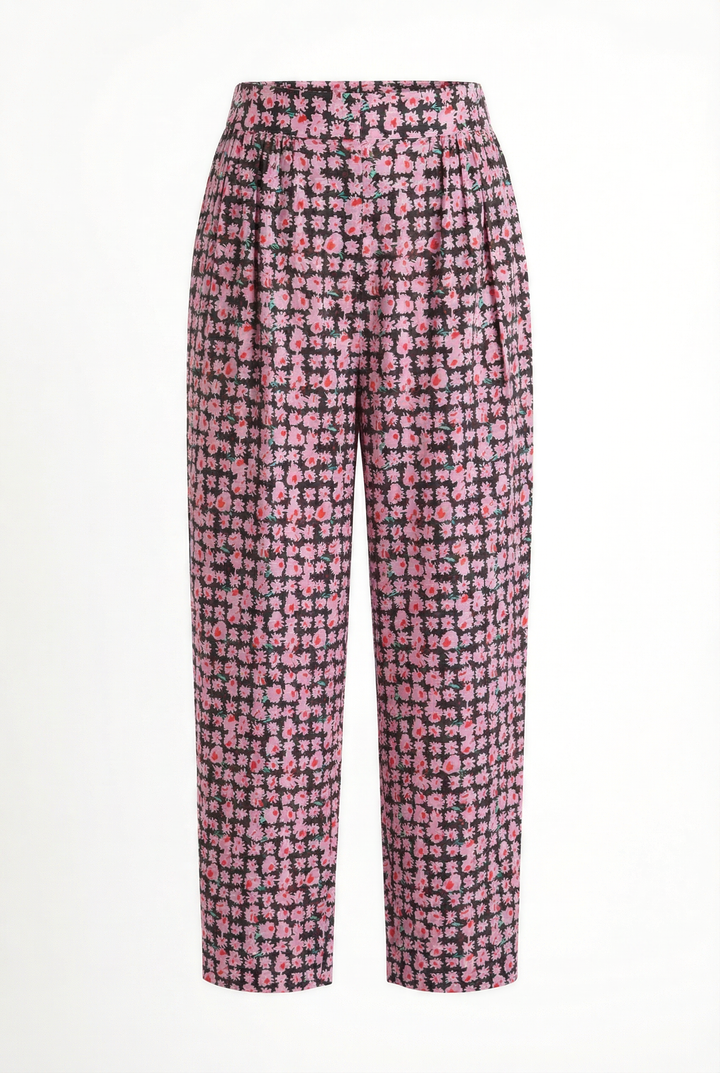 YAZZ - FLORAL PRINTED ANKLE LENGHT PANTS WITH SIDE POCKETS - MODULAR BLOOM PINK